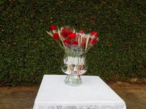 Vaso com rosas para entregar aos doadores